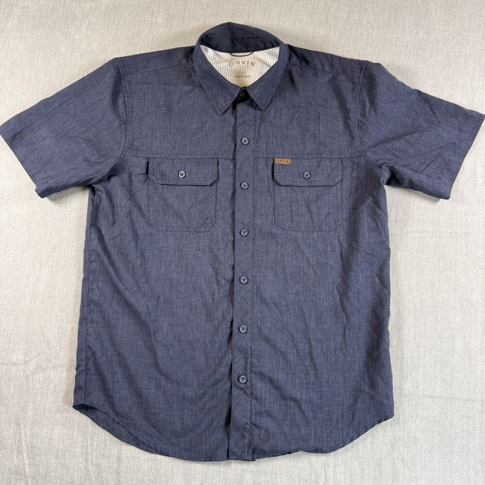 Orvis Mens Classic Collection Short Sleeve Button Down Shirt Navy Size Medium